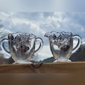 Silver City Overlay Glass Flanders Poppy Creamer & Sugar Bowl Set Vintage 1940's